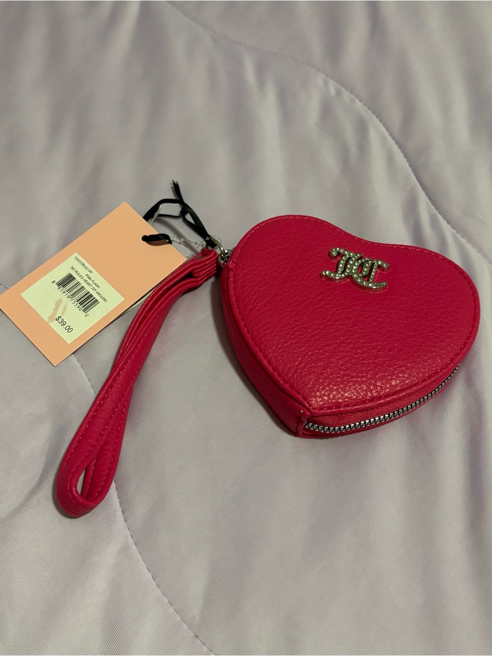 NWT Juicy Couture Hot Pink Heart Shaped Wristlet Coin Purse Wallet Full Zip JC